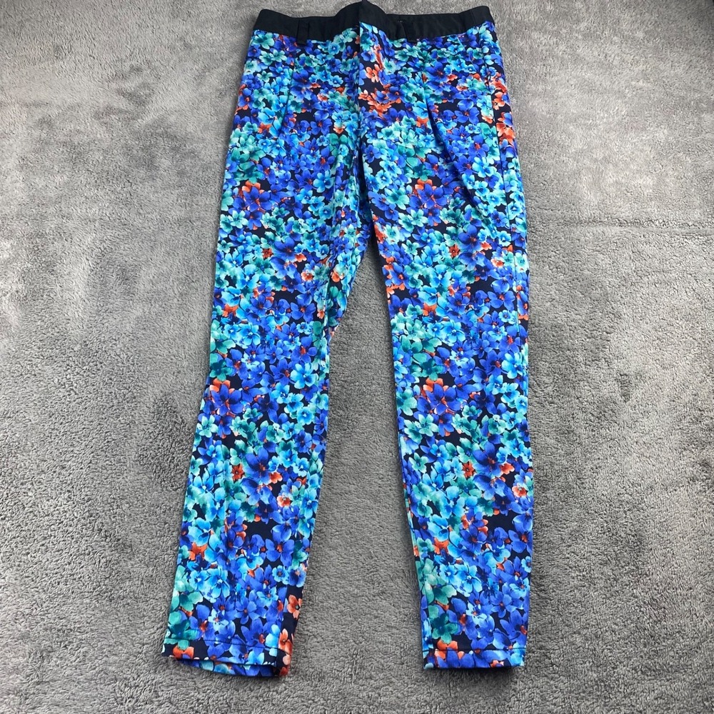 Forever 21 Skinny Pants Womens Small Blue‎ Multi Color Floral Print Mid Rise